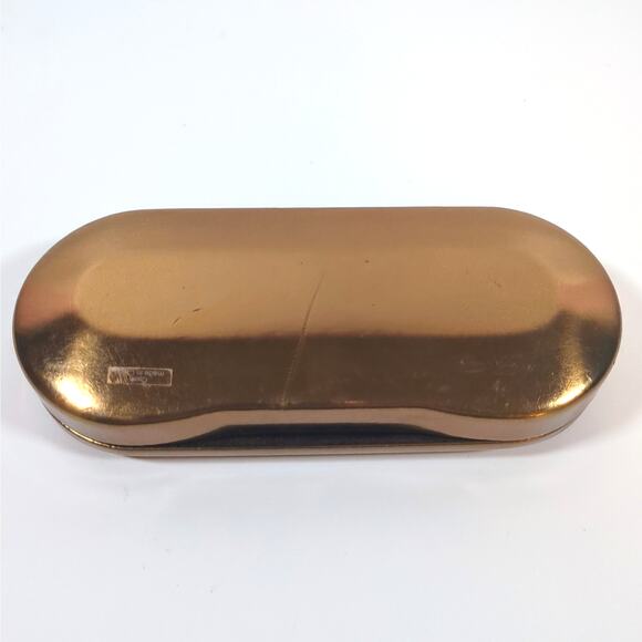 GUESS Gold Hard Eyeglass 6" Clamshell Case Glasses Holder Logo Brown Felt Lining - Picture 4 of 5